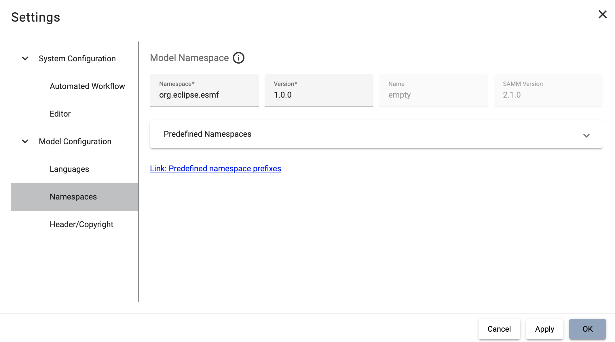 settings namespaces