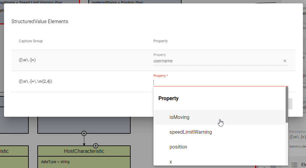 Structured Value elements dialog