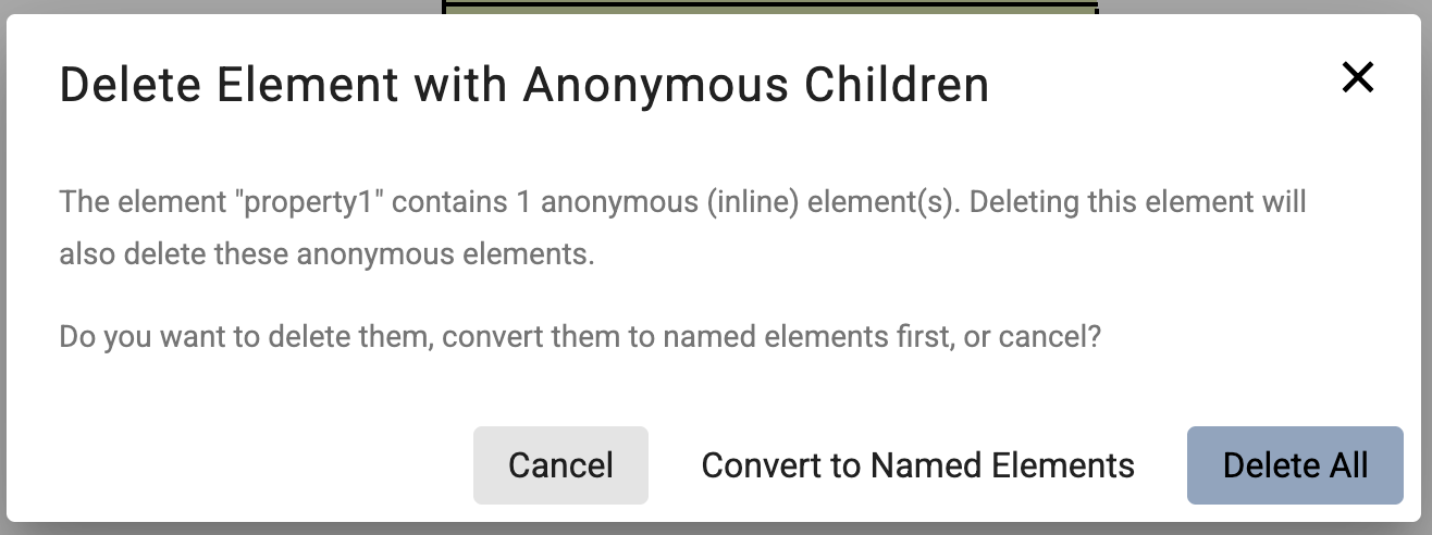 Delete confirmation dialog for anonymous elements