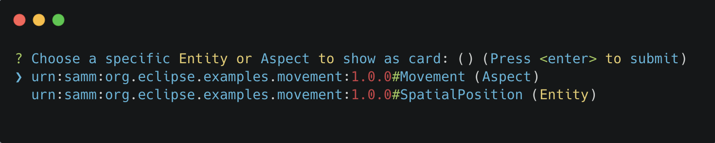 schema.aspect or entity selection card