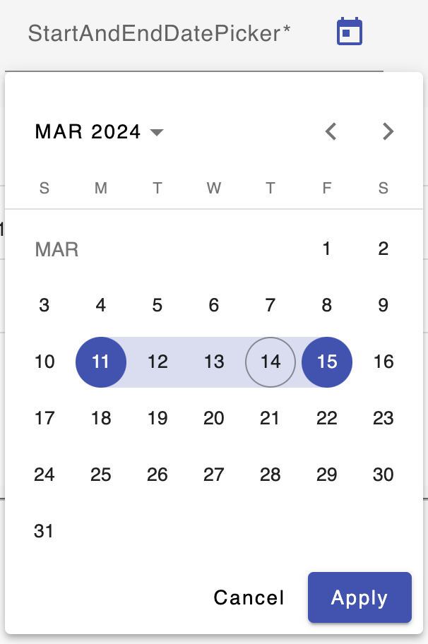 start and end date picker